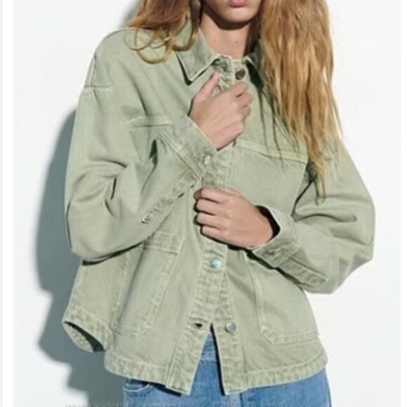 Zara Denim Jacket - Sage Green - Picture 1 of 4
